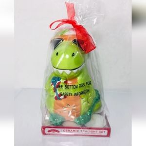 HOLIDAY Time Ceramic Tealight Set Dinosaur Includes 4 Tealight Candles & Holder